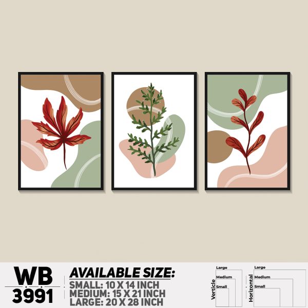 DDecorator Painted Leaf Design Art (Set of 3) Wall Canvas Wall Poster Wall Board - 3 Size Available - WB3991 - DDecorator