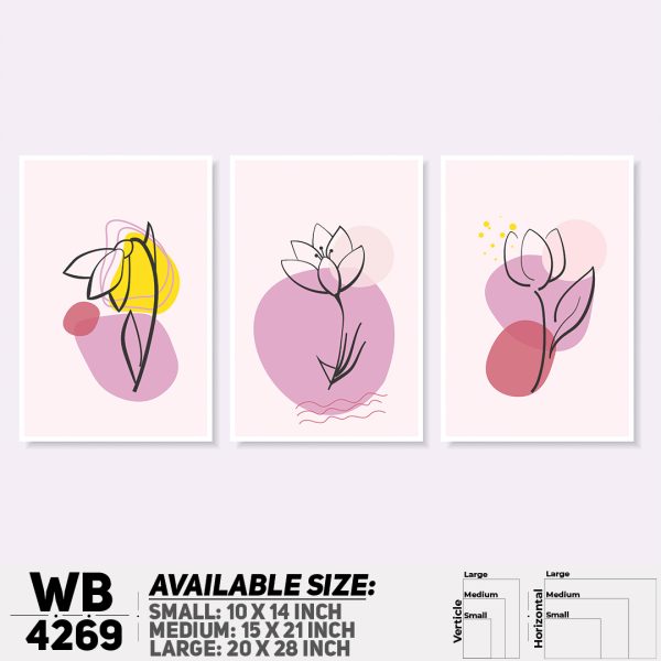 DDecorator Flower & Leaf Abstract Art (Set of 3) Wall Canvas Wall Poster Wall Board - 3 Size Available - WB4269 - DDecorator