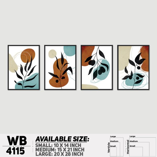 DDecorator Leaf With Abstract Art (Set of 4) Wall Canvas Wall Poster Wall Board - 3 Size Available - WB4115 - DDecorator
