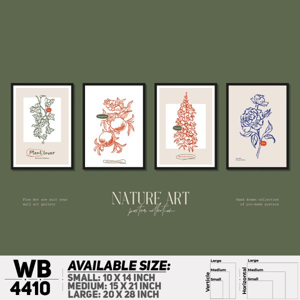 DDecorator Flower & Leaf Typography Art (Set of 4) Wall Canvas Wall Poster Wall Board - 3 Size Available - WB4410 - DDecorator