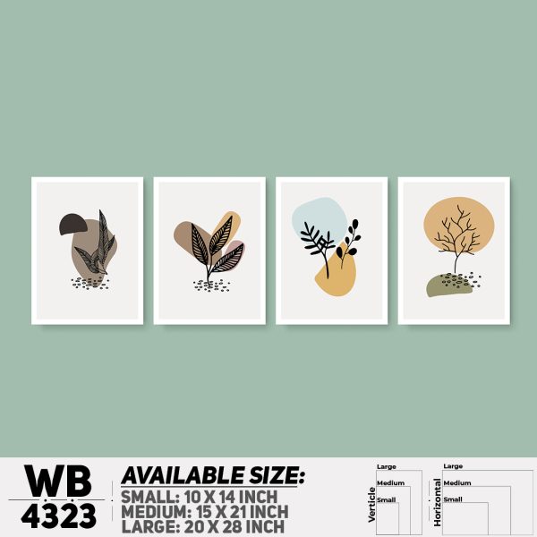 DDecorator Flower & Leaf Abstract Art (Set of 4) Wall Canvas Wall Poster Wall Board - 3 Size Available - WB4323 - DDecorator
