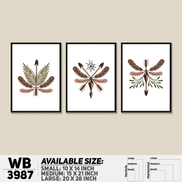 DDecorator Flower & Feather Abstract Art (Set of 3) Wall Canvas Wall Poster Wall Board - 3 Size Available - WB3987 - DDecorator