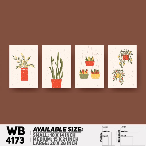 DDecorator Flower & Leaf With Vase (Set of 4) Wall Canvas Wall Poster Wall Board - 3 Size Available - WB4173 - DDecorator