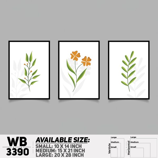DDecorator Flower And Leaf ArtWork (Set of 3) Wall Canvas Wall Poster Wall Board - 3 Size Available - WB3390 - DDecorator