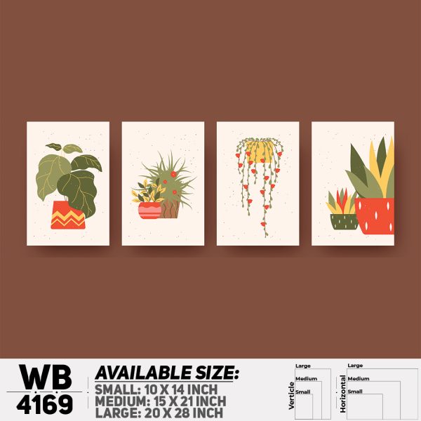 DDecorator Flower & Leaf With Vase (Set of 4) Wall Canvas Wall Poster Wall Board - 3 Size Available - WB4169 - DDecorator