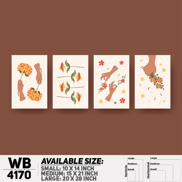 DDecorator Flower & Leaf Abstract Art (Set of 4) Wall Canvas Wall Poster Wall Board - 3 Size Available - WB4170 - DDecorator