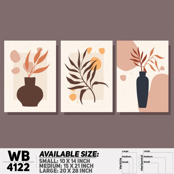 DDecorator Flower & Leaf With Vase (Set of 3) Wall Canvas Wall Poster Wall Board - 3 Size Available - WB4122 - DDecorator