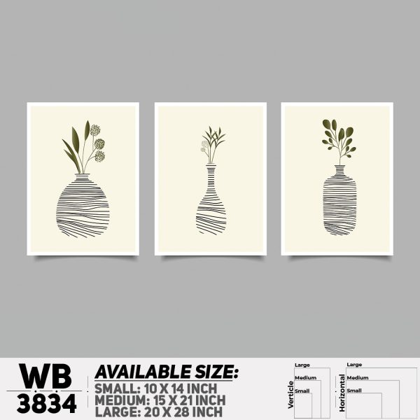 DDecorator Flower And Leaf ArtWork (Set of 3) Wall Canvas Wall Poster Wall Board - 3 Size Available - WB3834 - DDecorator