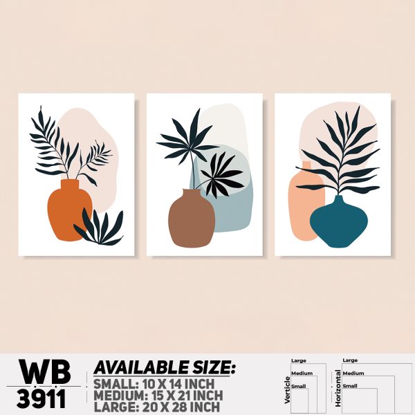 DDecorator Flower And Leaf ArtWork (Set of 3) Wall Canvas Wall Poster Wall Board - 3 Size Available - WB3911 - DDecorator