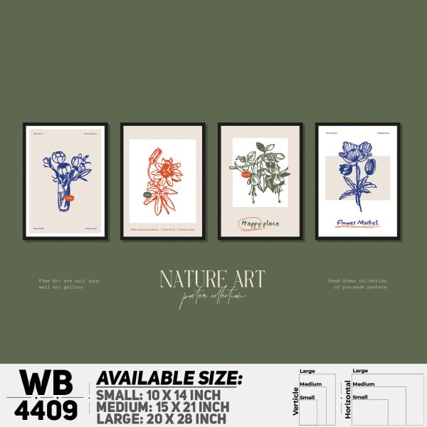 DDecorator Flower & Leaf Typography Art (Set of 4) Wall Canvas Wall Poster Wall Board - 3 Size Available - WB4409 - DDecorator