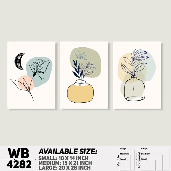 DDecorator Flower & Leaf With Vase (Set of 3) Wall Canvas Wall Poster Wall Board - 3 Size Available - WB4282 - DDecorator