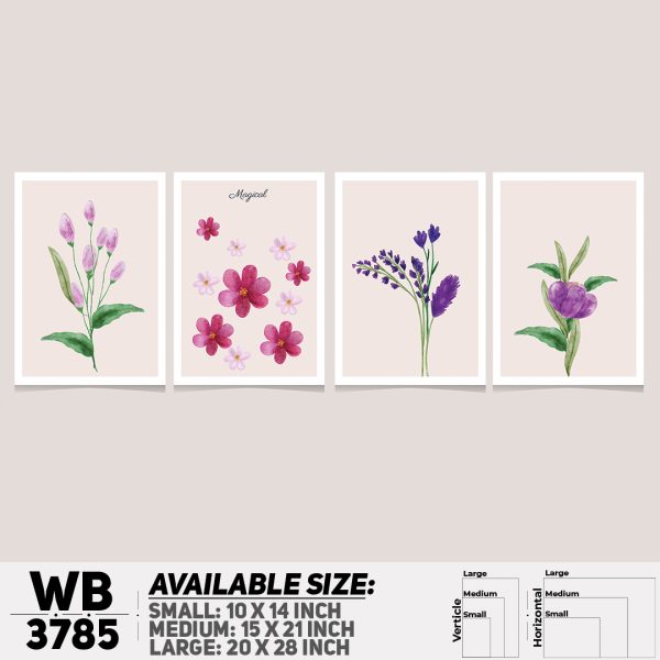 DDecorator Flower And Leaf ArtWork (Set of 4) Wall Canvas Wall Poster Wall Board - 3 Size Available - WB3785 - DDecorator