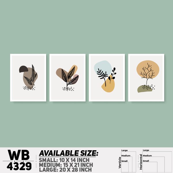 DDecorator Flower & Leaf Abstract Art (Set of 4) Wall Canvas Wall Poster Wall Board - 3 Size Available - WB4329 - DDecorator