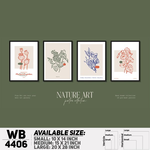 DDecorator Flower & Leaf Typography Art (Set of 4) Wall Canvas Wall Poster Wall Board - 3 Size Available - WB4406 - DDecorator