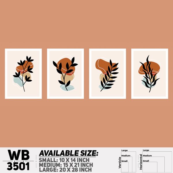 DDecorator Flower And Leaf ArtWork (Set of 4) Wall Canvas Wall Poster Wall Board - 3 Size Available - WB3501 - DDecorator