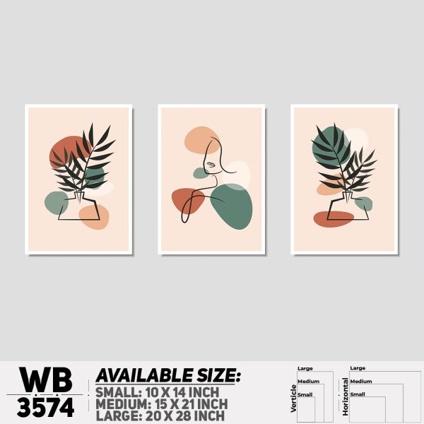 DDecorator Flower And Leaf Line Art ArtWork (Set of 3) Wall Canvas Wall Poster Wall Board - 3 Size Available - WB3574 - DDecorator