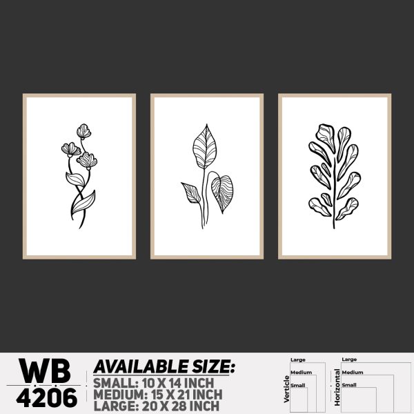 DDecorator Flower & Leaf Line Art (Set of 3) Wall Canvas Wall Poster Wall Board - 3 Size Available - WB4206 - DDecorator