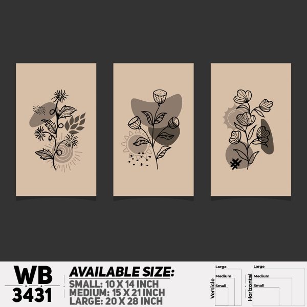 DDecorator Flower And Leaf ArtWork (Set of 3) Wall Canvas Wall Poster Wall Board - 3 Size Available - WB3431 - DDecorator