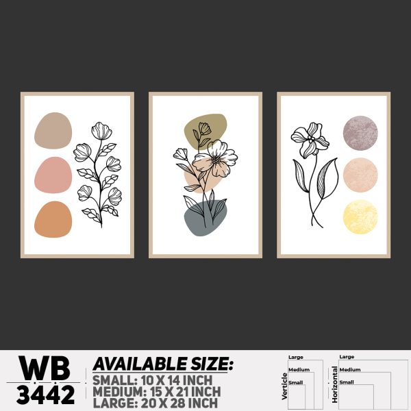 DDecorator Flower And Leaf ArtWork (Set of 3) Wall Canvas Wall Poster Wall Board - 3 Size Available - WB3442 - DDecorator