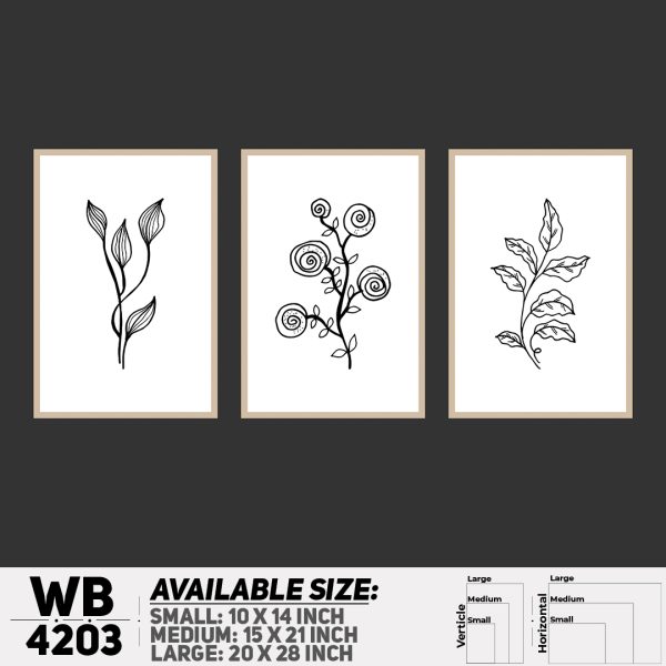 DDecorator Flower & Leaf Line Art (Set of 3) Wall Canvas Wall Poster Wall Board - 3 Size Available - WB4203 - DDecorator