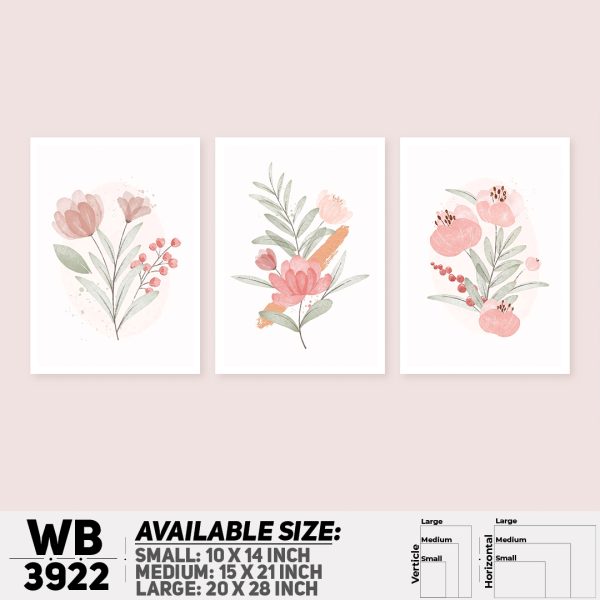 DDecorator Flower And Leaf ArtWork (Set of 3) Wall Canvas Wall Poster Wall Board - 3 Size Available - WB3922 - DDecorator