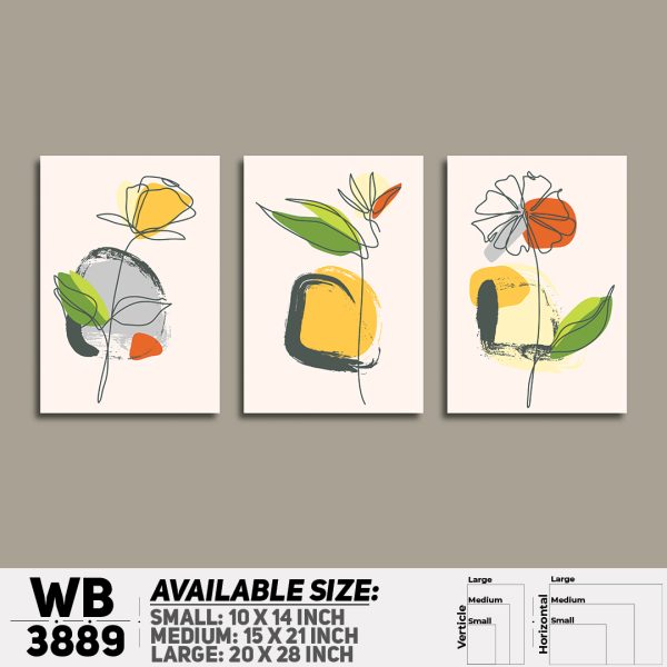 DDecorator Flower And Leaf ArtWork (Set of 3) Wall Canvas Wall Poster Wall Board - 3 Size Available - WB3889 - DDecorator