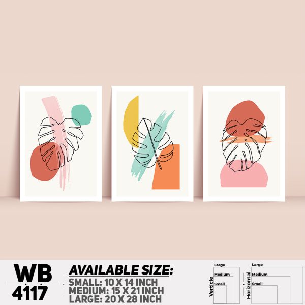 DDecorator Leaf With Abstract Art (Set of 3) Wall Canvas Wall Poster Wall Board - 3 Size Available - WB4117 - DDecorator