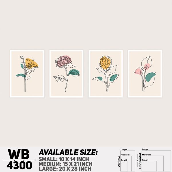 DDecorator Flower & Leaf Abstract Art (Set of 4) Wall Canvas Wall Poster Wall Board - 3 Size Available - WB4300 - DDecorator