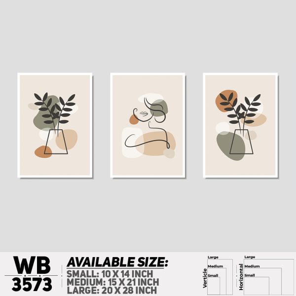 DDecorator Flower And Leaf Line Art ArtWork (Set of 3) Wall Canvas Wall Poster Wall Board - 3 Size Available - WB3573 - DDecorator
