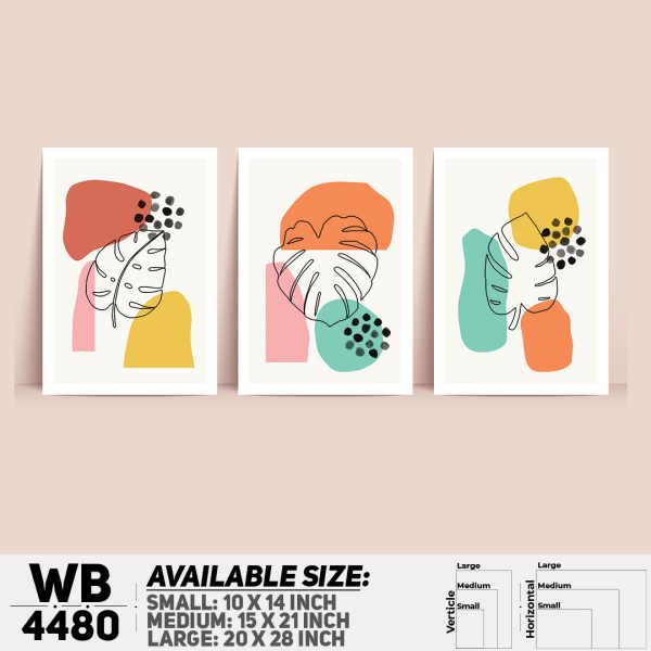 DDecorator Leaf With Abstract Art (Set of 3) Wall Canvas Wall Poster Wall Board - 3 Size Available - WB4480 - DDecorator