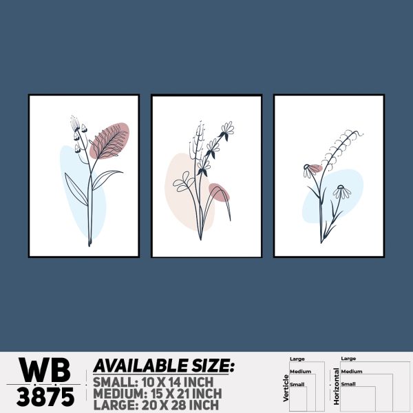 DDecorator Flower And Leaf ArtWork (Set of 3) Wall Canvas Wall Poster Wall Board - 3 Size Available - WB3875 - DDecorator