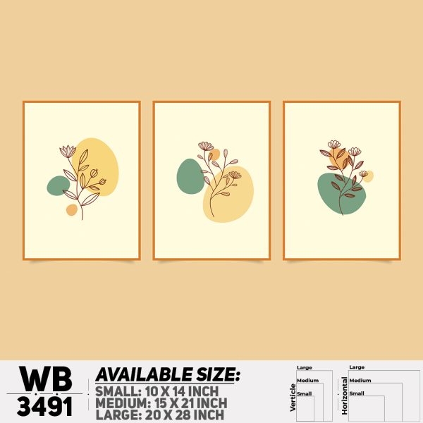 DDecorator Flower And Leaf ArtWork (Set of 3) Wall Canvas Wall Poster Wall Board - 3 Size Available - WB3491 - DDecorator