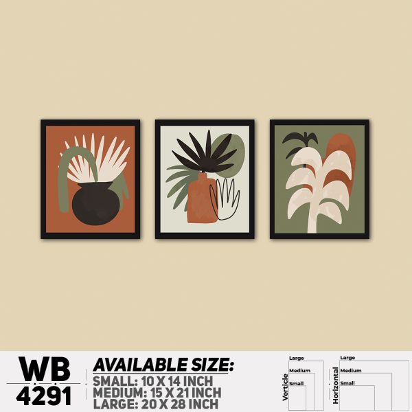 DDecorator Flower & Leaf With Vase (Set of 3) Wall Canvas Wall Poster Wall Board - 3 Size Available - WB4291 - DDecorator