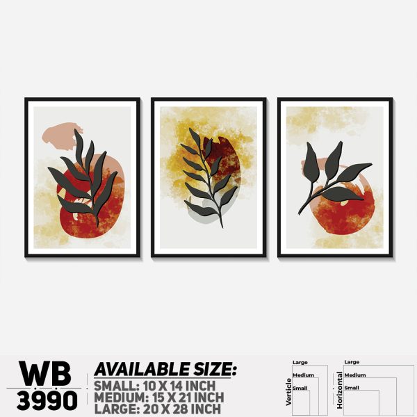 DDecorator Painted Leaf Design Art (Set of 3) Wall Canvas Wall Poster Wall Board - 3 Size Available - WB3990 - DDecorator