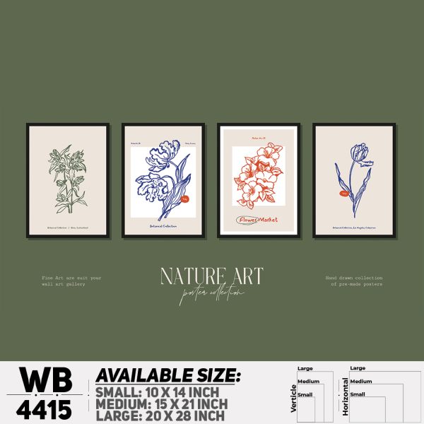 DDecorator Flower & Leaf Typography Art (Set of 4) Wall Canvas Wall Poster Wall Board - 3 Size Available - WB4415 - DDecorator