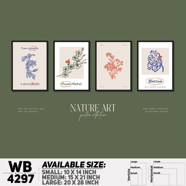 DDecorator Flower & Leaf Typography Art (Set of 4) Wall Canvas Wall Poster Wall Board - 3 Size Available - WB4297 - DDecorator