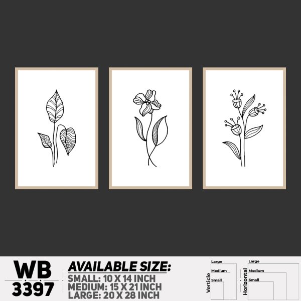 DDecorator Flower And Leaf ArtWork (Set of 3) Wall Canvas Wall Poster Wall Board - 3 Size Available - WB3397 - DDecorator