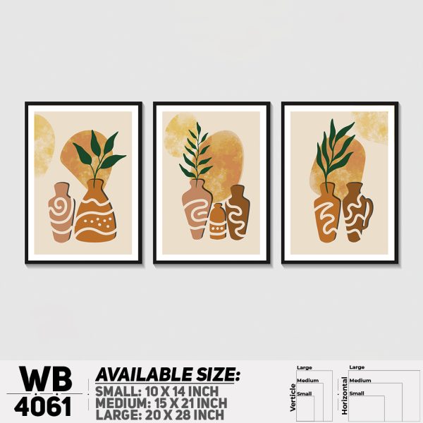 DDecorator Flower & Leaf With Vase (Set of 3) Wall Canvas Wall Poster Wall Board - 3 Size Available - WB4061 - DDecorator