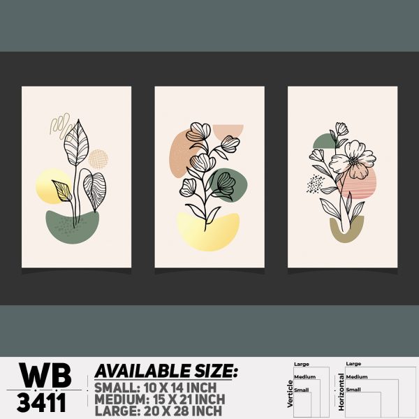 DDecorator Flower And Leaf ArtWork (Set of 3) Wall Canvas Wall Poster Wall Board - 3 Size Available - WB3411 - DDecorator