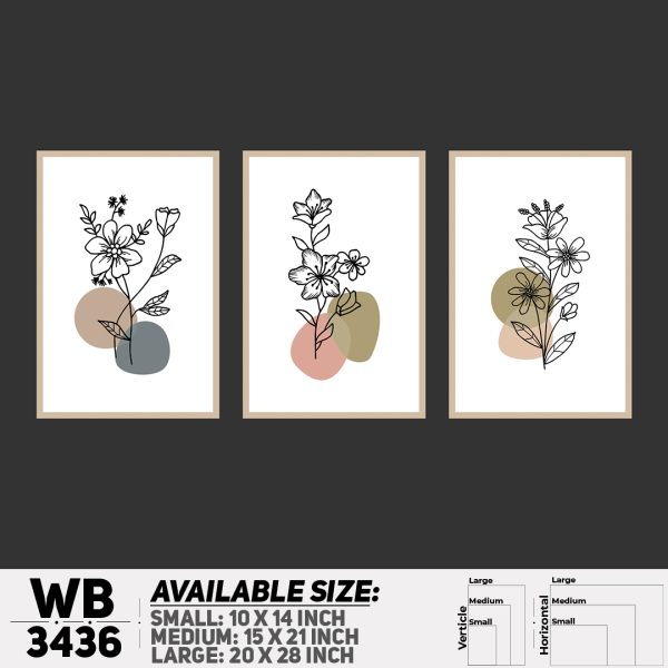 DDecorator Flower And Leaf ArtWork (Set of 3) Wall Canvas Wall Poster Wall Board - 3 Size Available - WB3436 - DDecorator