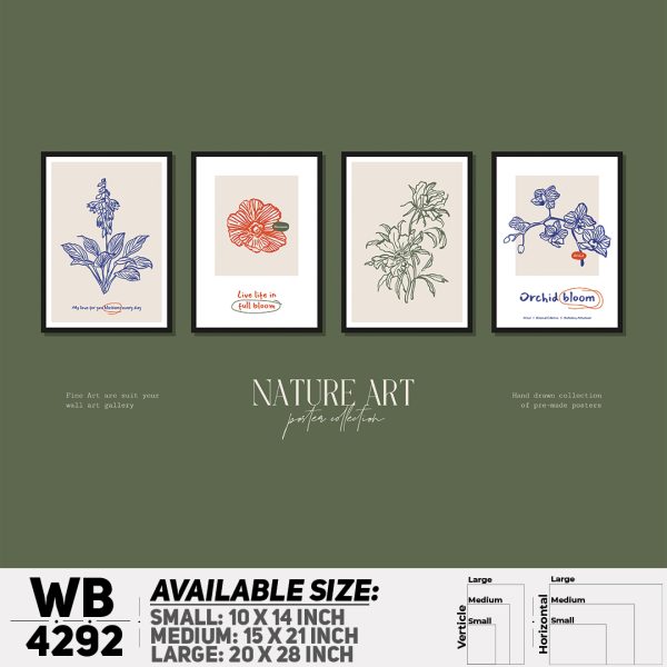 DDecorator Flower & Leaf Typography Art (Set of 4) Wall Canvas Wall Poster Wall Board - 3 Size Available - WB4292 - DDecorator