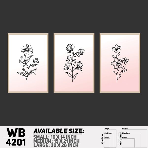 DDecorator Flower & Leaf Line Art (Set of 3) Wall Canvas Wall Poster Wall Board - 3 Size Available - WB4201 - DDecorator