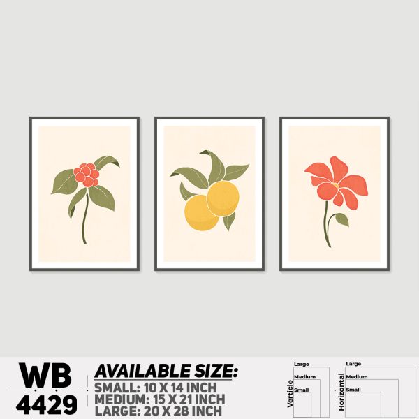 DDecorator Flower & Leaf Abstract Art (Set of 3) Wall Canvas Wall Poster Wall Board - 3 Size Available - WB4429 - DDecorator