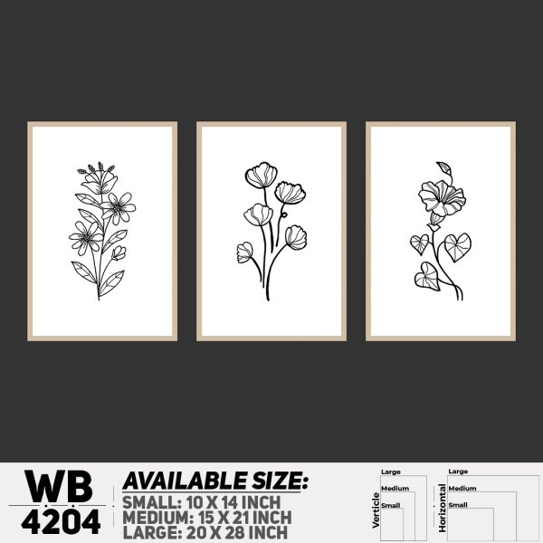 DDecorator Flower & Leaf Line Art (Set of 3) Wall Canvas Wall Poster Wall Board - 3 Size Available - WB4204 - DDecorator