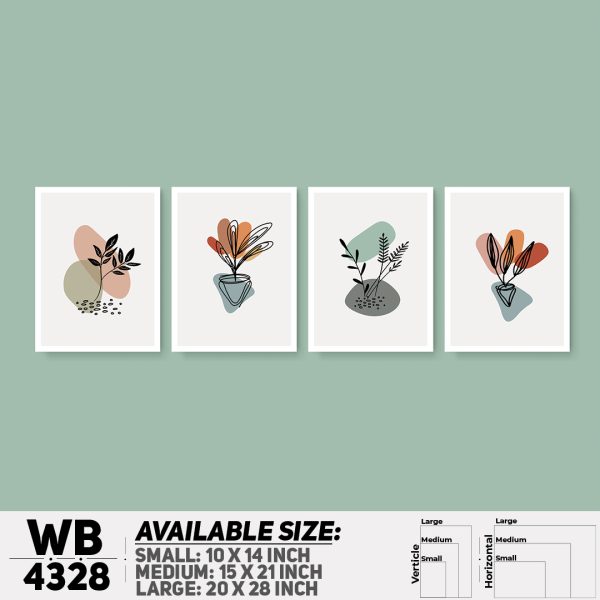 DDecorator Flower & Leaf Abstract Art (Set of 4) Wall Canvas Wall Poster Wall Board - 3 Size Available - WB4328 - DDecorator