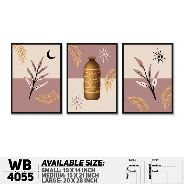 DDecorator Flower & Leaf With Vase (Set of 3) Wall Canvas Wall Poster Wall Board - 3 Size Available - WB4055 - DDecorator