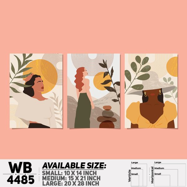 DDecorator Portrait Style Girl With Leaf & Horizon (Set of 3) Wall Canvas Wall Poster Wall Board - 3 Size Available - WB4485 - DDecorator