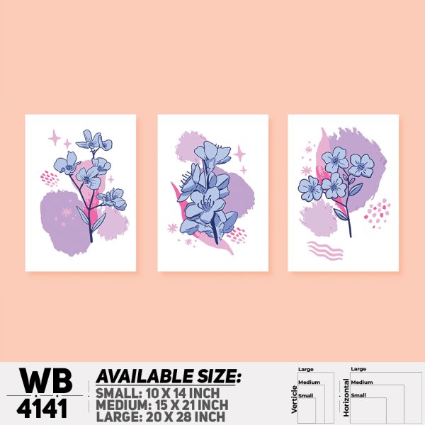 DDecorator Flower & Leaf Abstract Art (Set of 3) Wall Canvas Wall Poster Wall Board - 3 Size Available - WB4141 - DDecorator