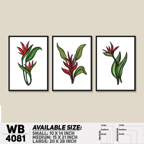 DDecorator Flower & Leaf Abstract Art (Set of 3) Wall Canvas Wall Poster Wall Board - 3 Size Available - WB4081 - DDecorator