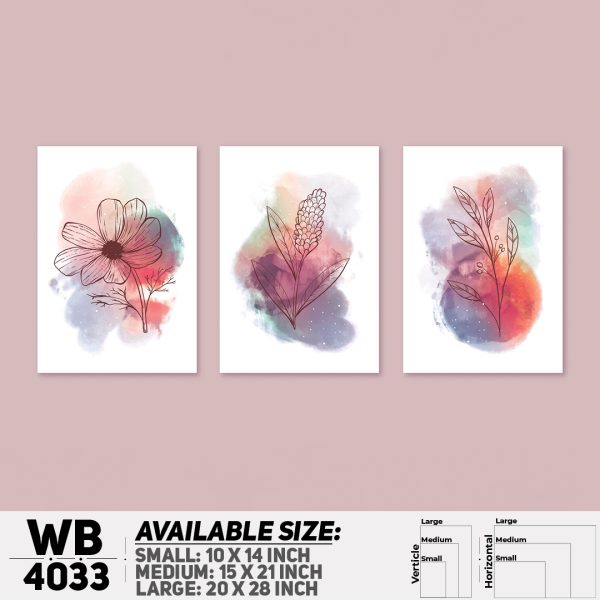 DDecorator Water Painting Flower & Leaf (Set of 3) Wall Canvas Wall Poster Wall Board - 3 Size Available - WB4033 - DDecorator